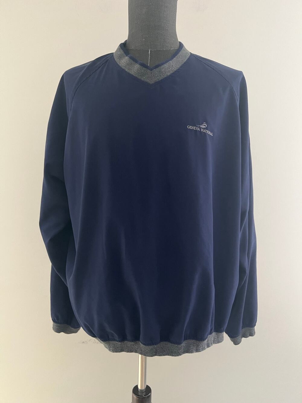Vintage Geneva National Pullover V-Neck Windbreaker Jacket Navy Size Large SG